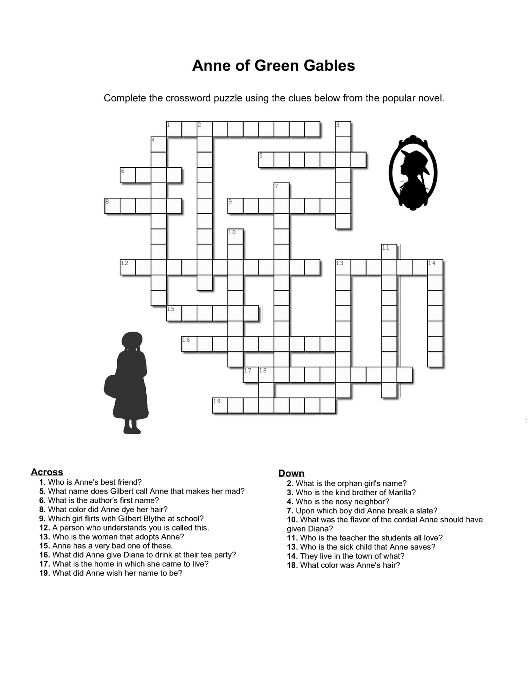 Anne of Green Gables Crossword Puzzle - Digital Download